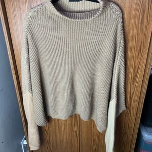 PrettyLittleThing Sweater Womens XL Brown Colorblock Ribbed Chunky Knit Pullover